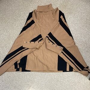 Alfani Tan and Black Turtleneck, Poncho Sweater. Rayon and Nylon. Size M